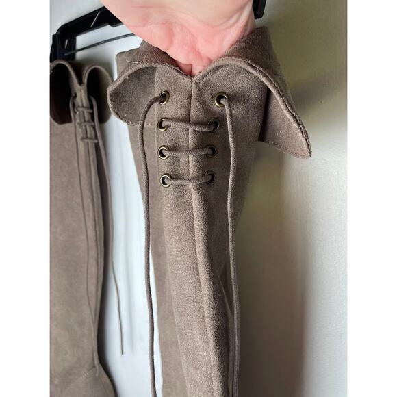 Thigh High Faux Suede Boots 8M Over The Knee Lace Up Taupe Pirate Style Boots - Picture 10 of 16